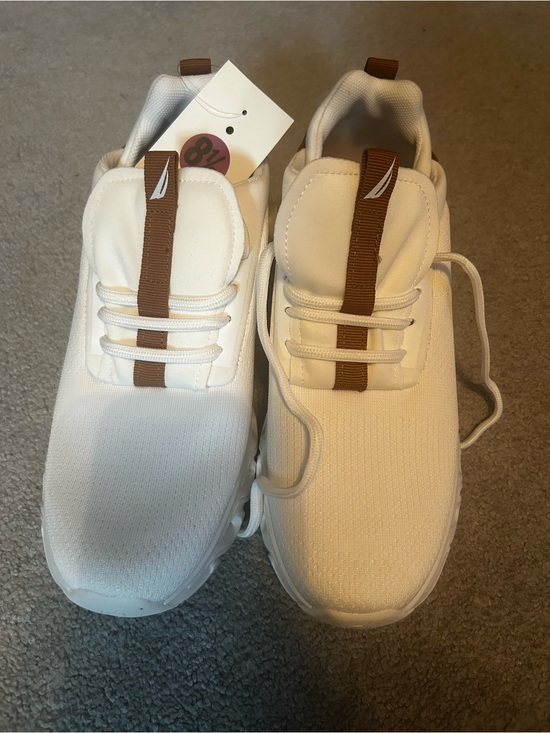 Nautica Shoes - Nautica White Knit Sneakers with Brown Pull-Tab